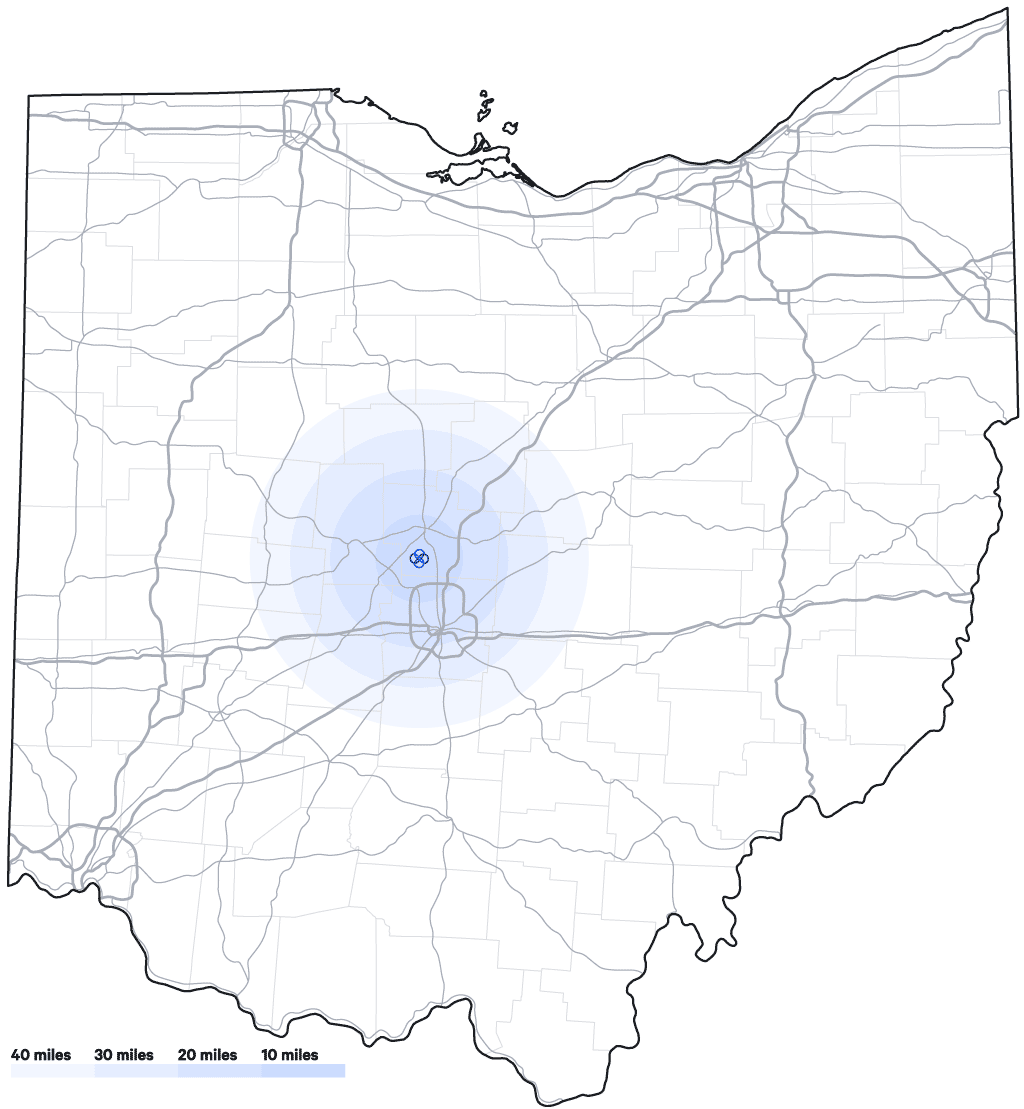 Map of Ohio with Infinite Smiles office highlighted as well as cities served.