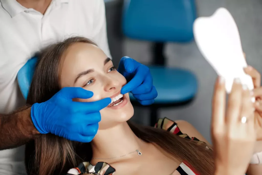 Woman looking at her white teeth